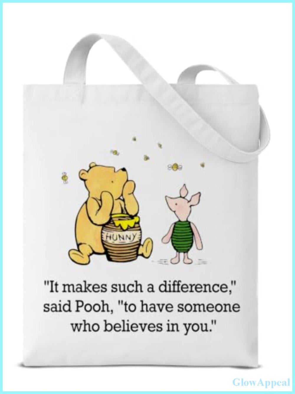 Cute Pooh Bear Aesthetic Reusable Canvas Tote Bag, Double Shoulder Straps, Large